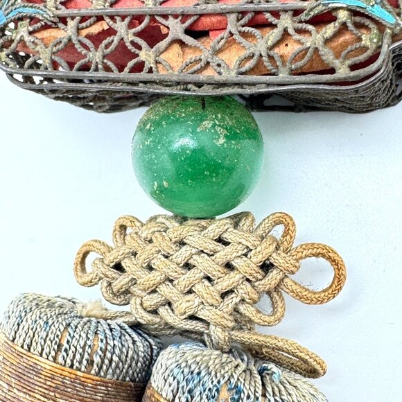 Norigae Style Joseon Incense Box Ornament Silk Kingfisher Chinese? Art - Picture 11 of 12